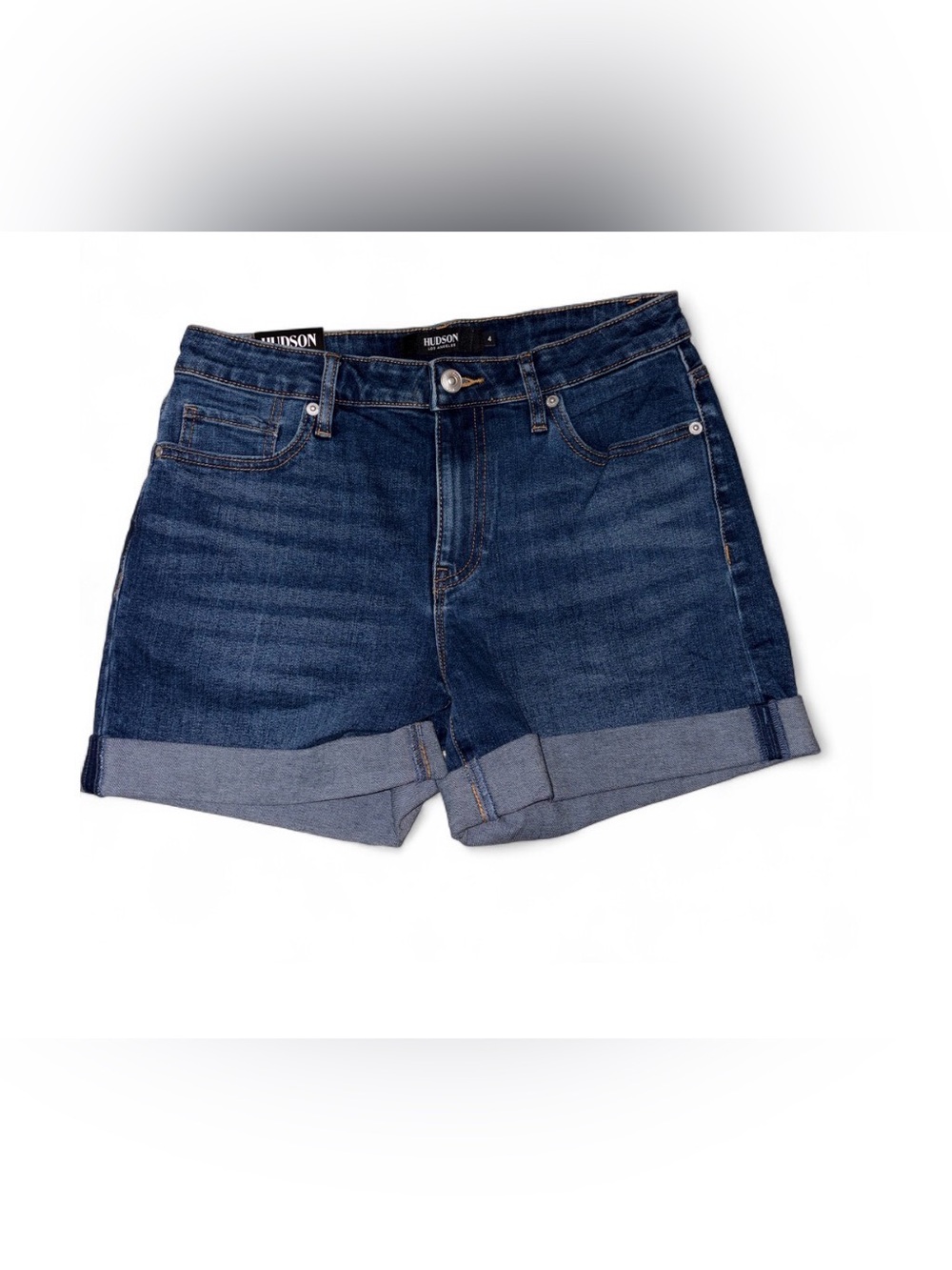Hudson Jeans Dark Blue Rolled-Cuff Denim Shorts